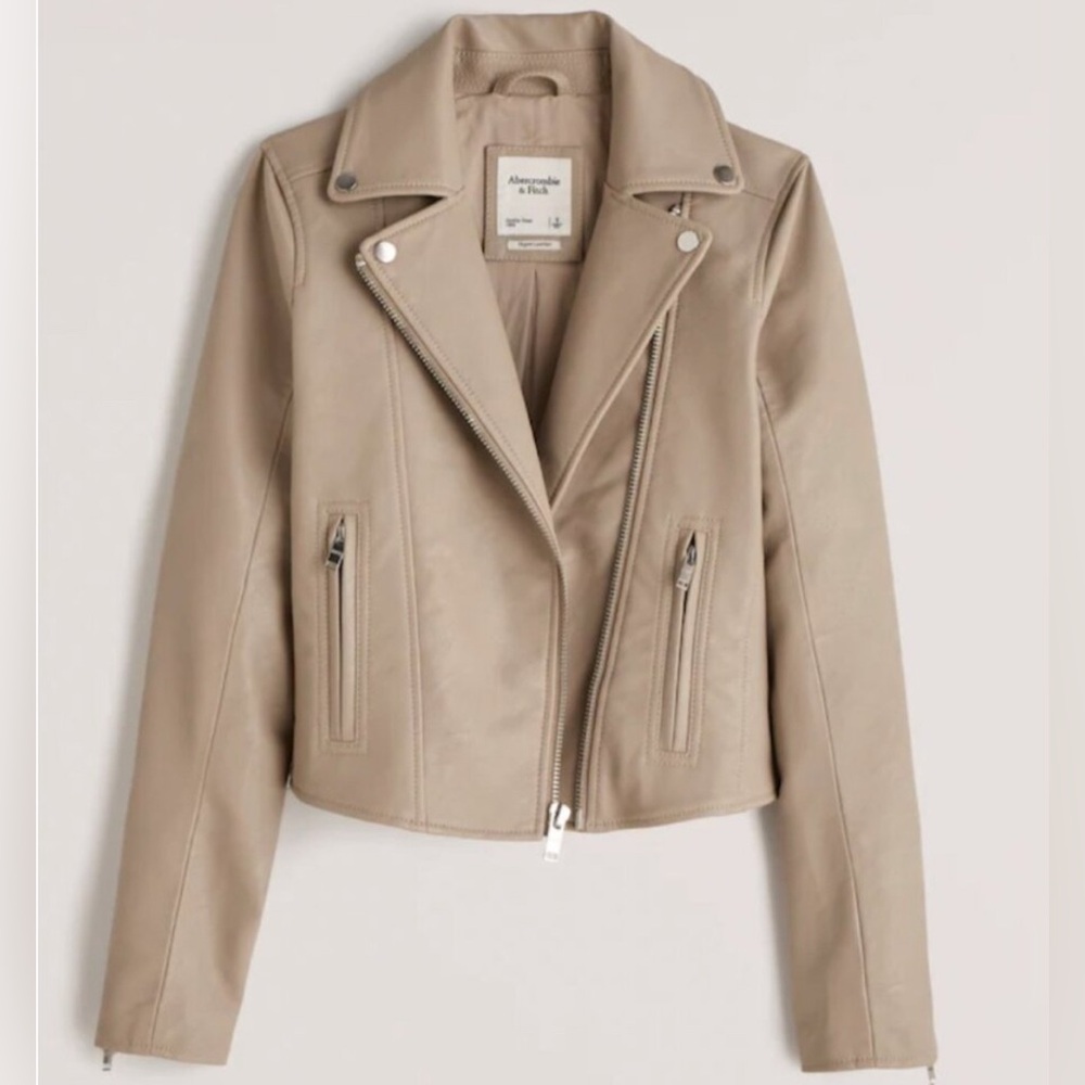 ❤️NWT Abercrombie & Fitch Tan Vegan Leather Moto Jacket
